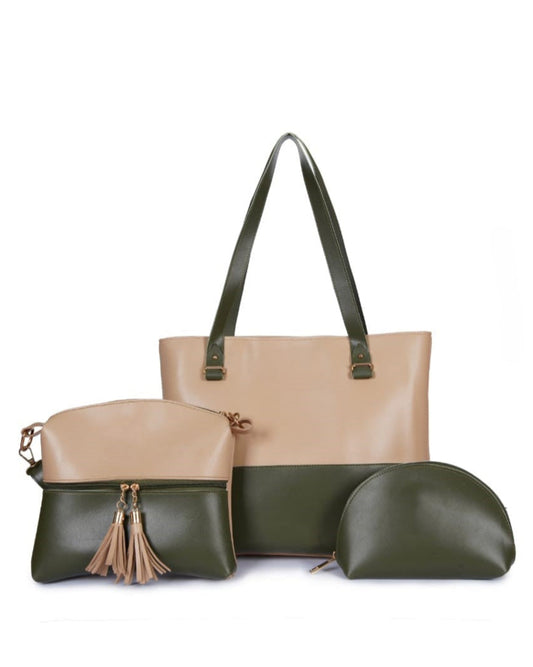 Divine 3-Piece Bag Set Biege & Green