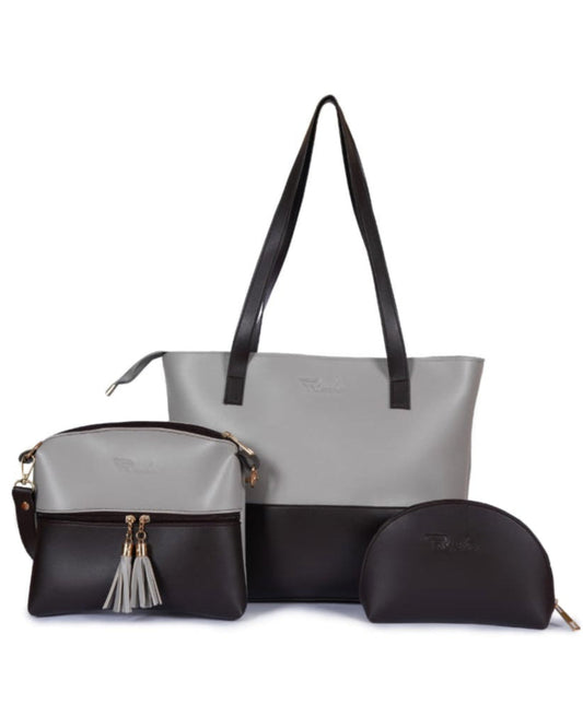 Divine 3-Piece Bag Set Grey & Dark Brown