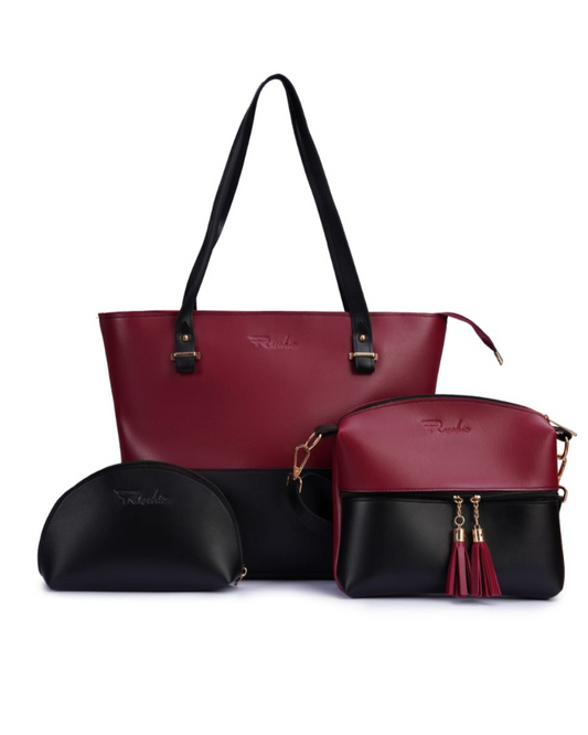 Divine 3-Piece Bag Set Maroon & Black