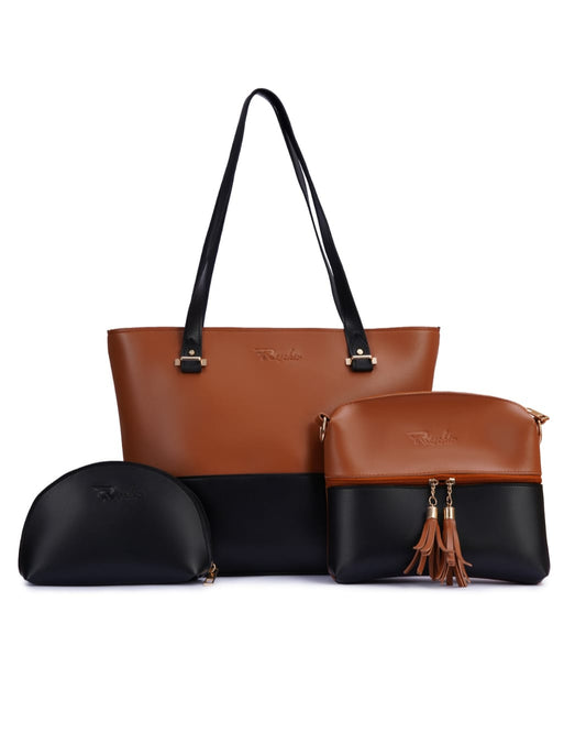 DIVINE 3-Piece Bag Set Mustard Brown and Black