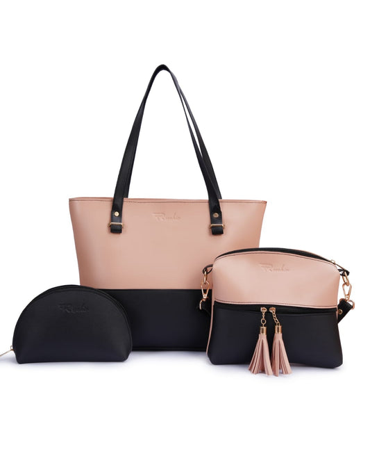 Divine 3-Piece Bag Set Peach & Black